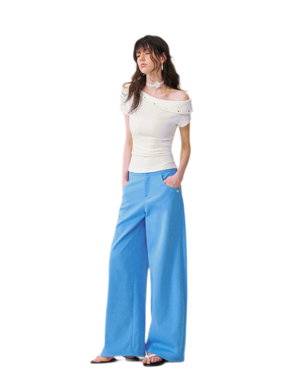 Asymmetric Off-Shoulder Tee Pants Set