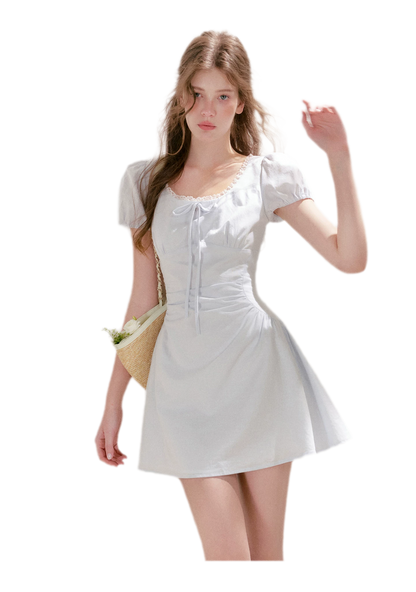 Linen Cotton Puff Sleeve Dress