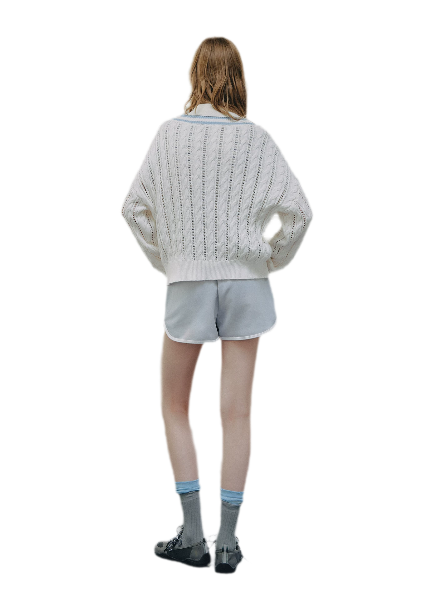 Cable Knit Cropped V-Neck Sweater
