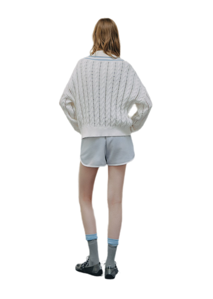 Cable Knit Cropped V-Neck Sweater