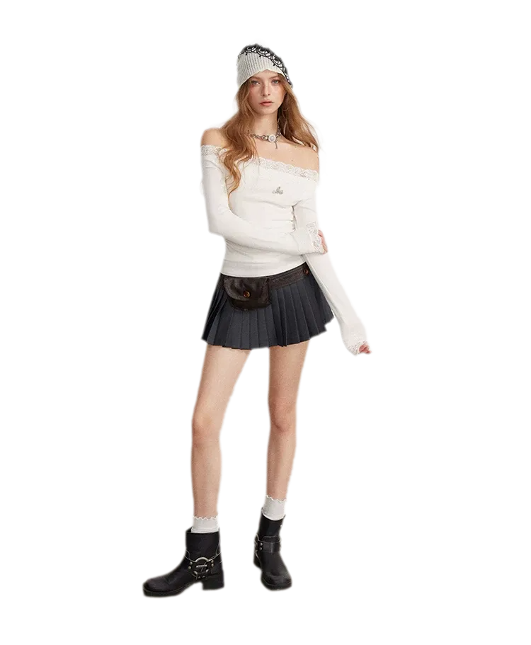 Lace Panel Off-Shoulder T-Shirt