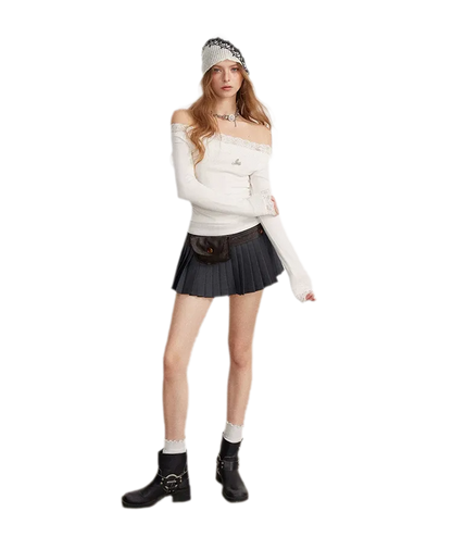Lace Panel Off-Shoulder T-Shirt