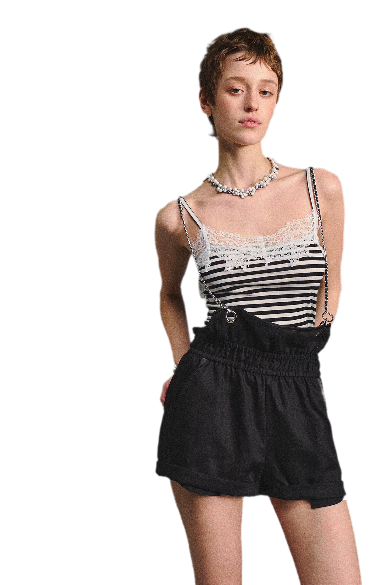 Chain Strap Suspender Shorts