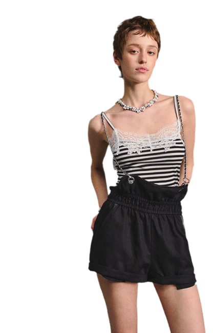 Chain Strap Suspender Shorts