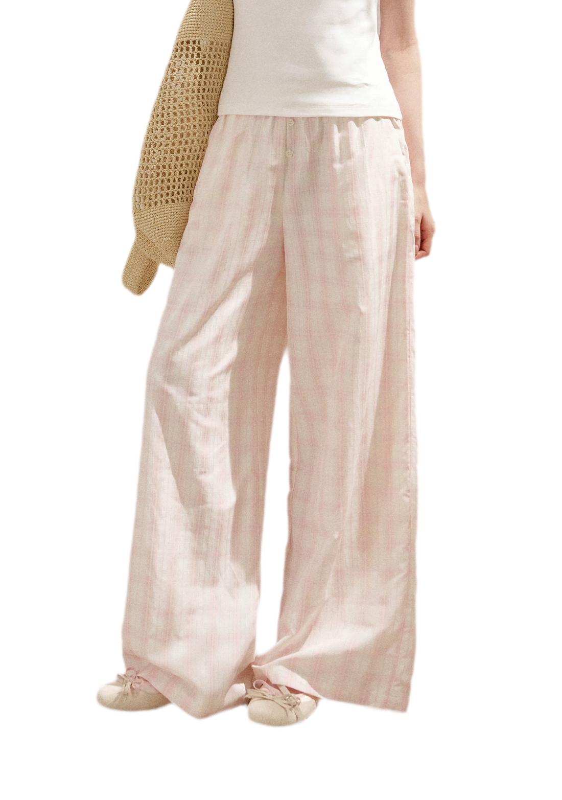 Linen Checkered High-Waist Wide-Leg Pants