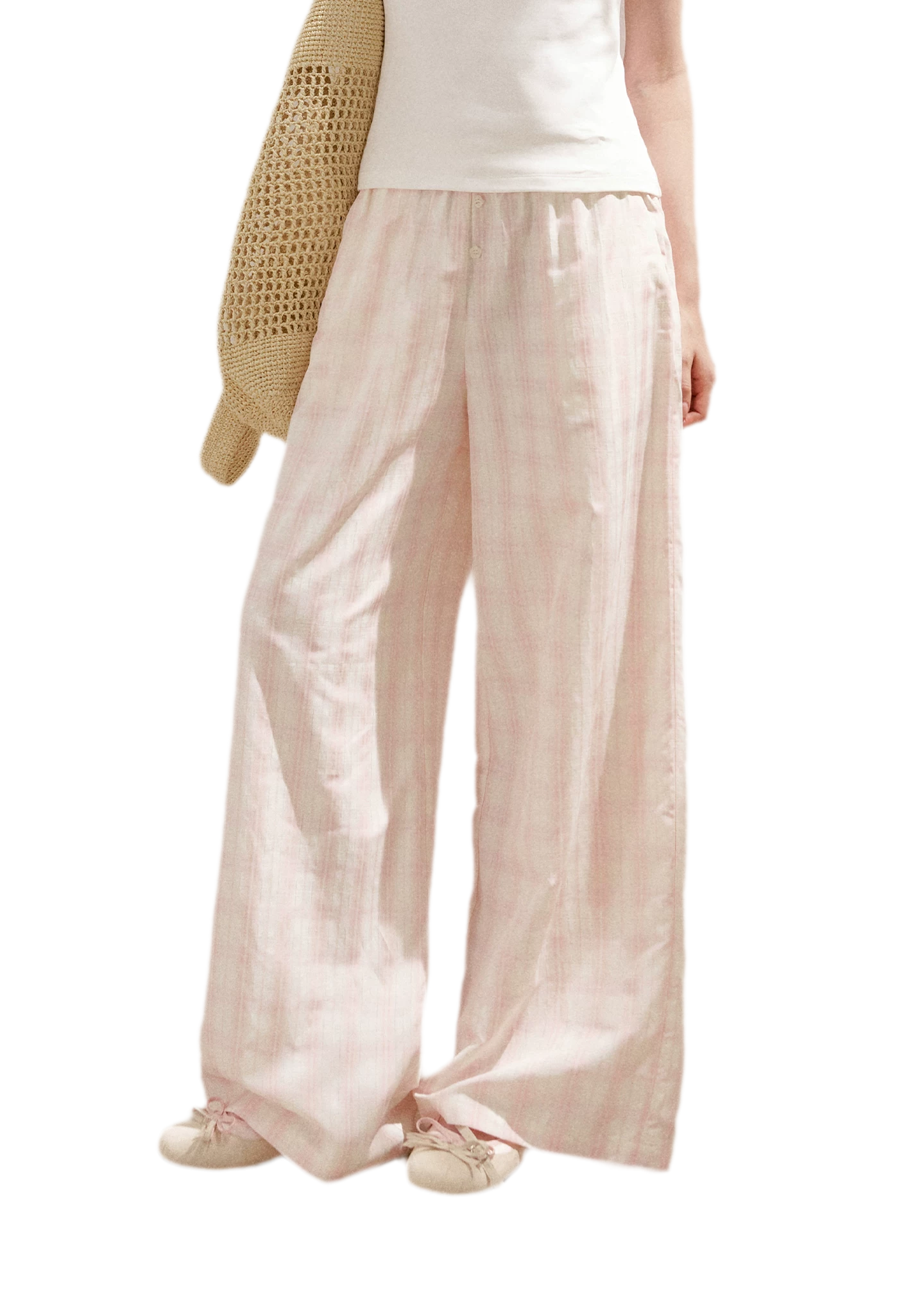 Linen Checkered High-Waist Wide-Leg Pants