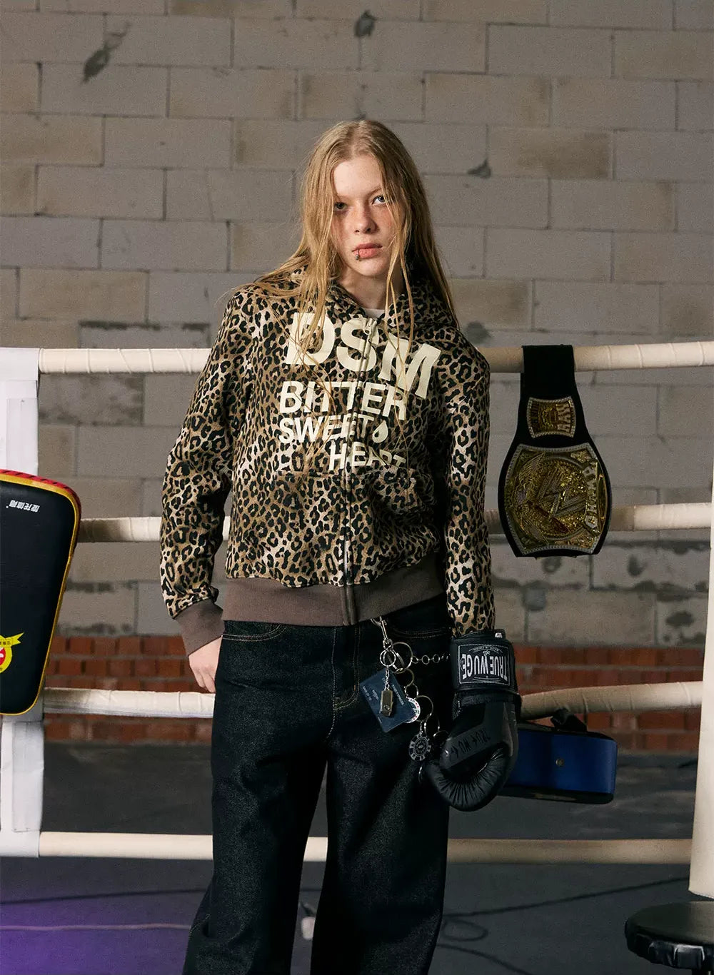 Distressed Leopard Zip Hoodie