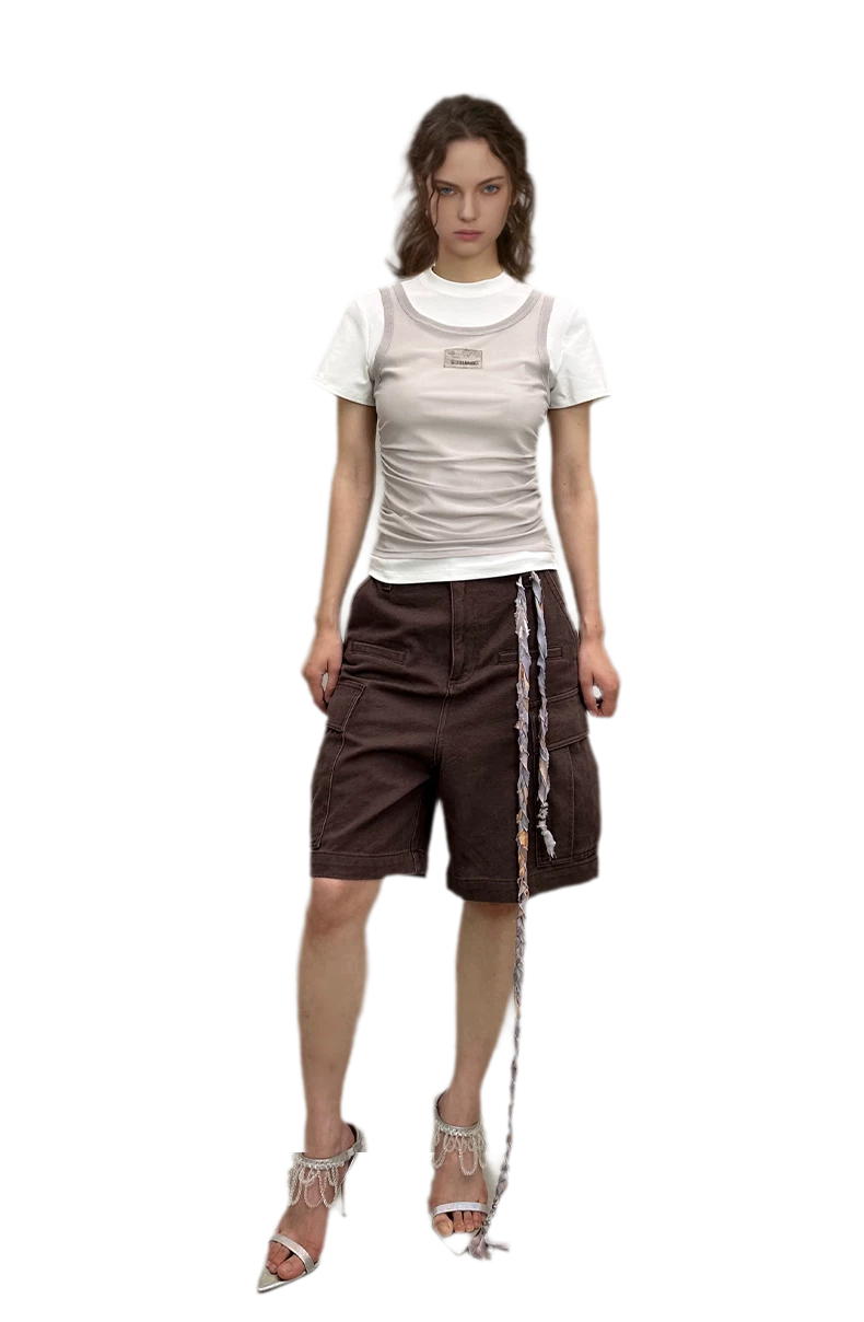 Layered Ruched Cropped T-Shirt