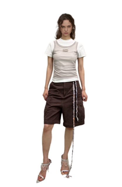Layered Ruched Cropped T-Shirt