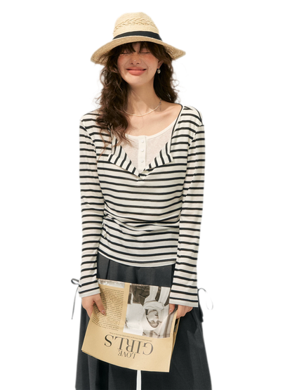 Layered Striped Knit T-Shirt