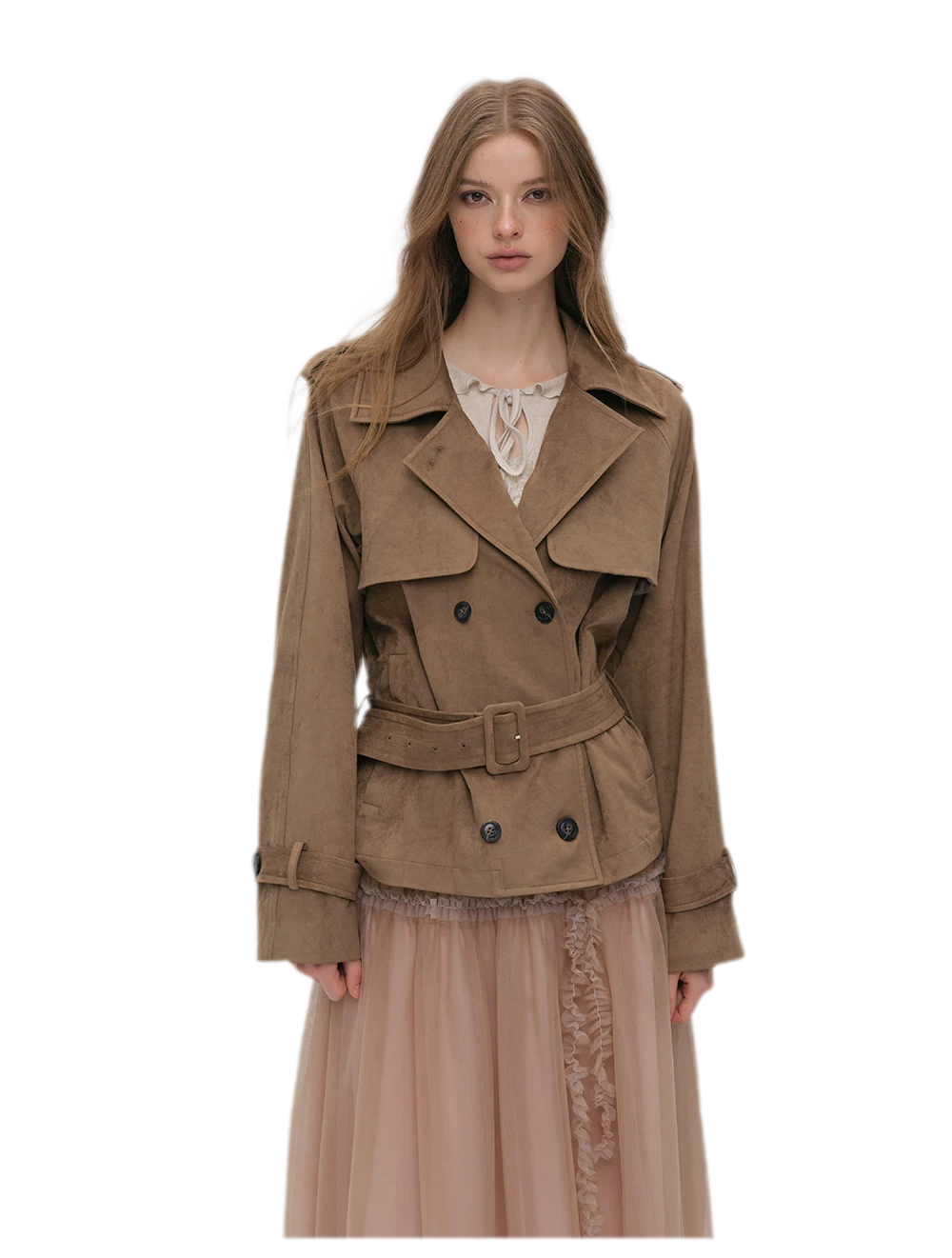 Brushed Belted Short Trench Jacket