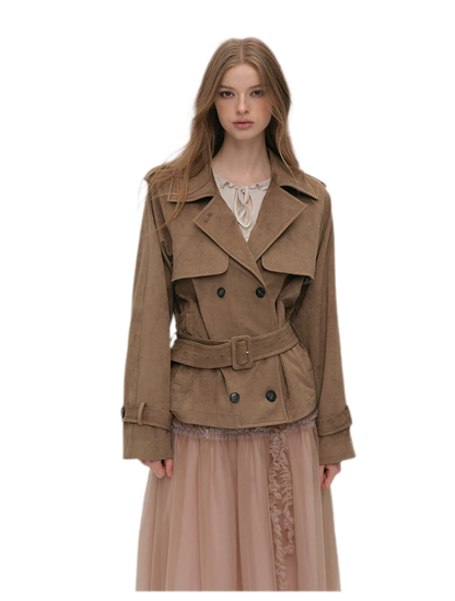 Brushed Belted Short Trench Jacket