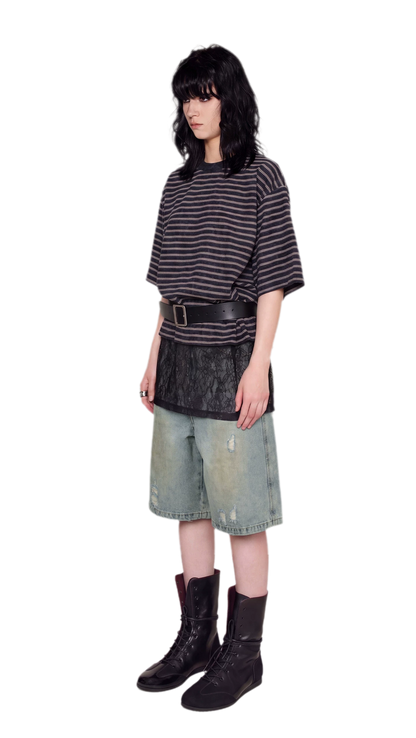 Striped Lace Hem T-Shirt