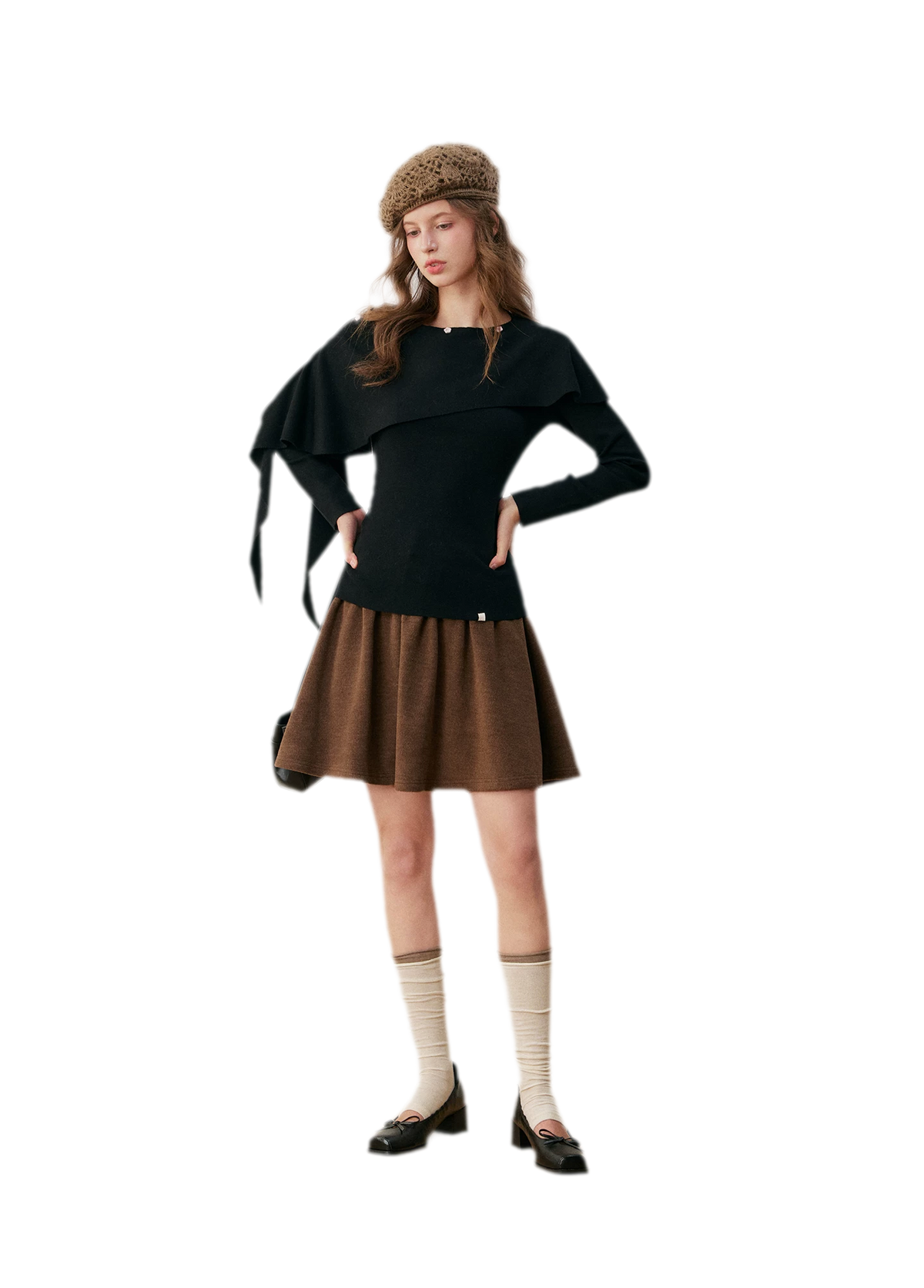 울 혼방 체크 러플 스커트