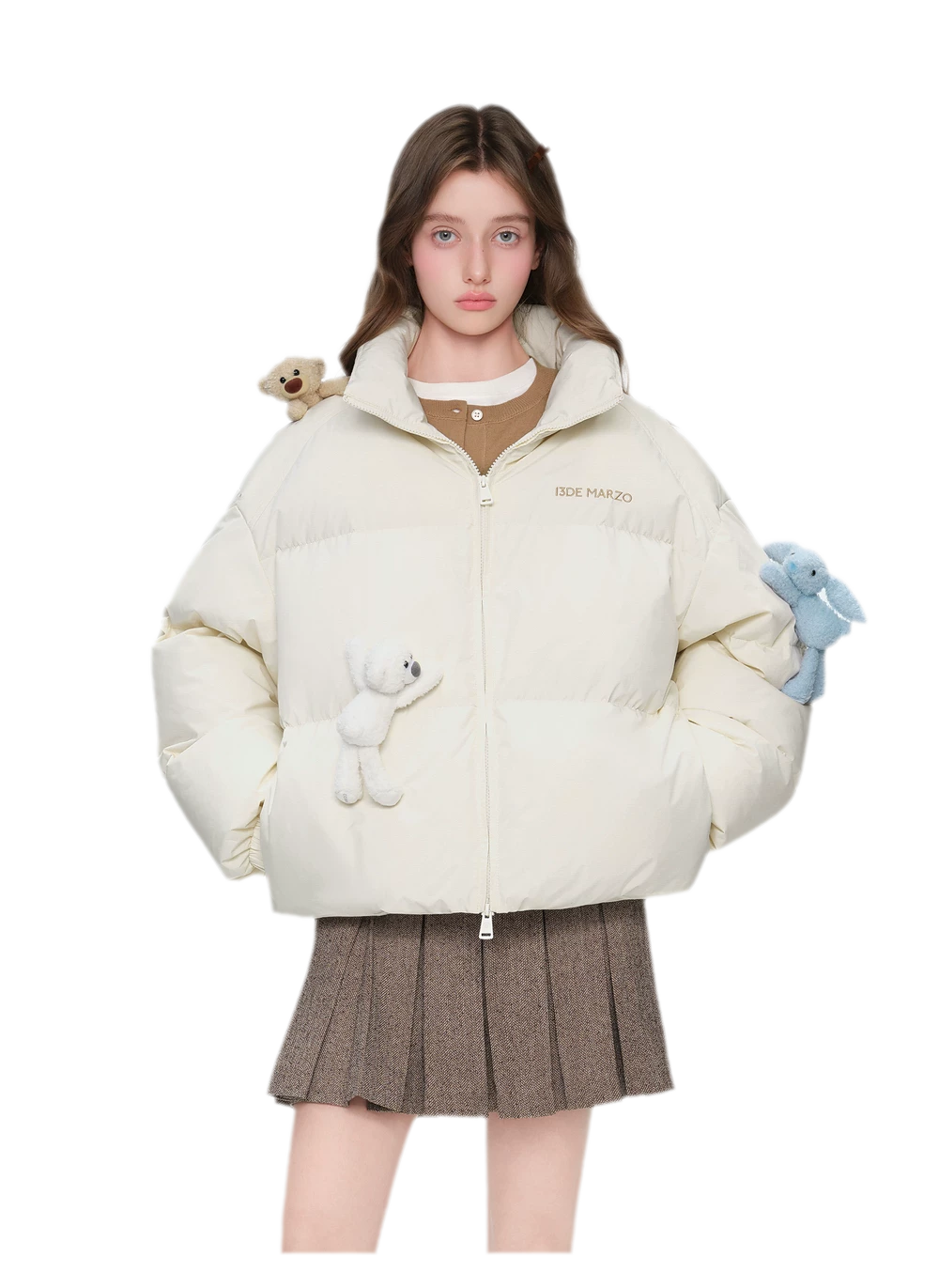 Bear Embroidered Puffer Down Jacket