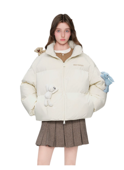 Bear Embroidered Puffer Down Jacket