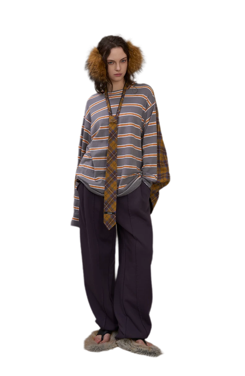 Contrasting Plaid Panel T-Shirt