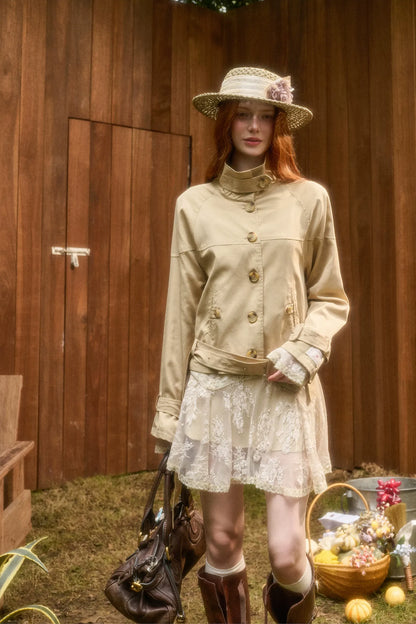 Woven Cropped Trench Jacket