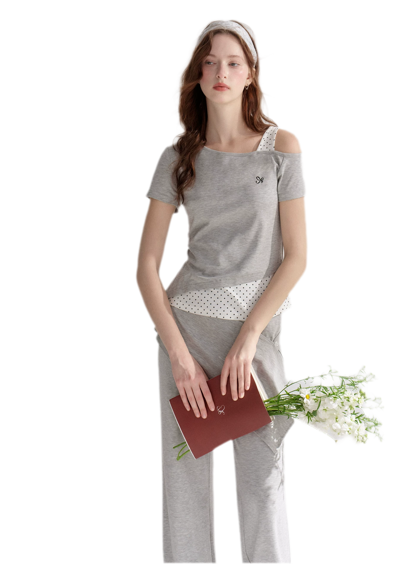 Lyocell Polka Faux Two-Piece Set