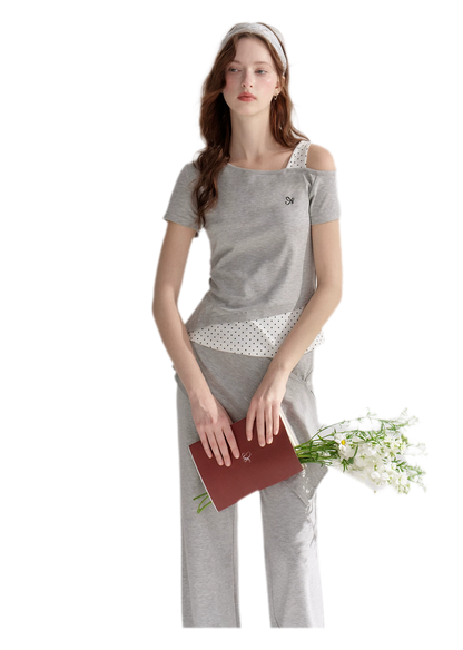 Lyocell Polka Faux Two-Piece Set