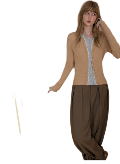 Layered Lace Trim Knit Cardigan