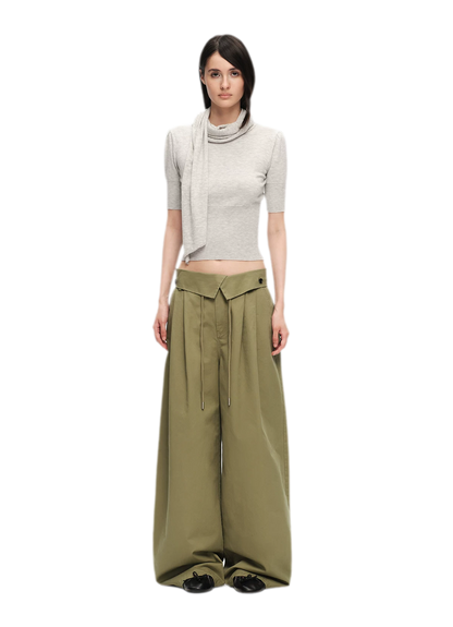 Washed Cross-Waistband Wide-Leg Pants