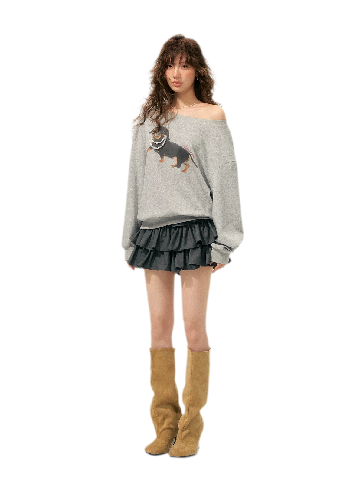 Sweatshirt mit Dackel-Perlenmotiv