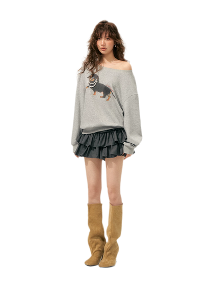 Sweatshirt mit Dackel-Perlenmotiv