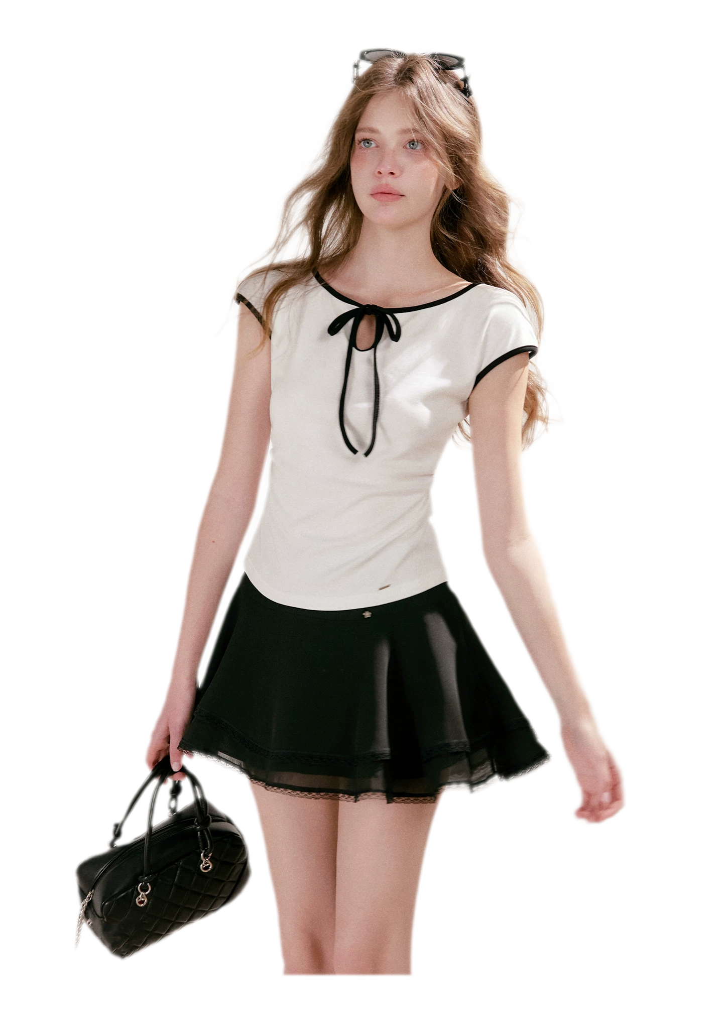 Lace Bow Cutout T-Shirt