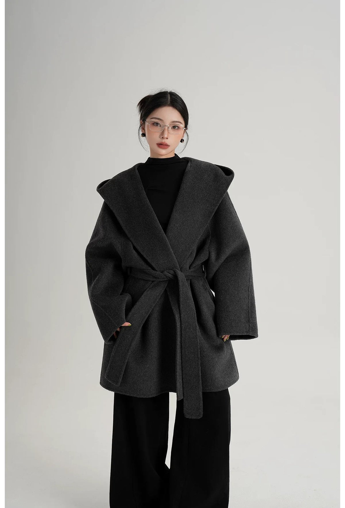 Hand-Sewn Oversized Hooded Wool Coat