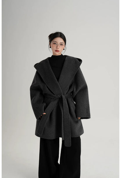 Hand-Sewn Oversized Hooded Wool Coat
