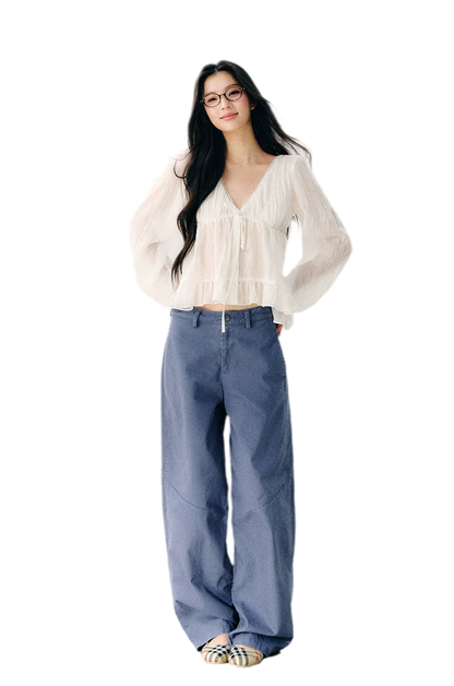 V-Neck Ruffle Chiffon Blouse