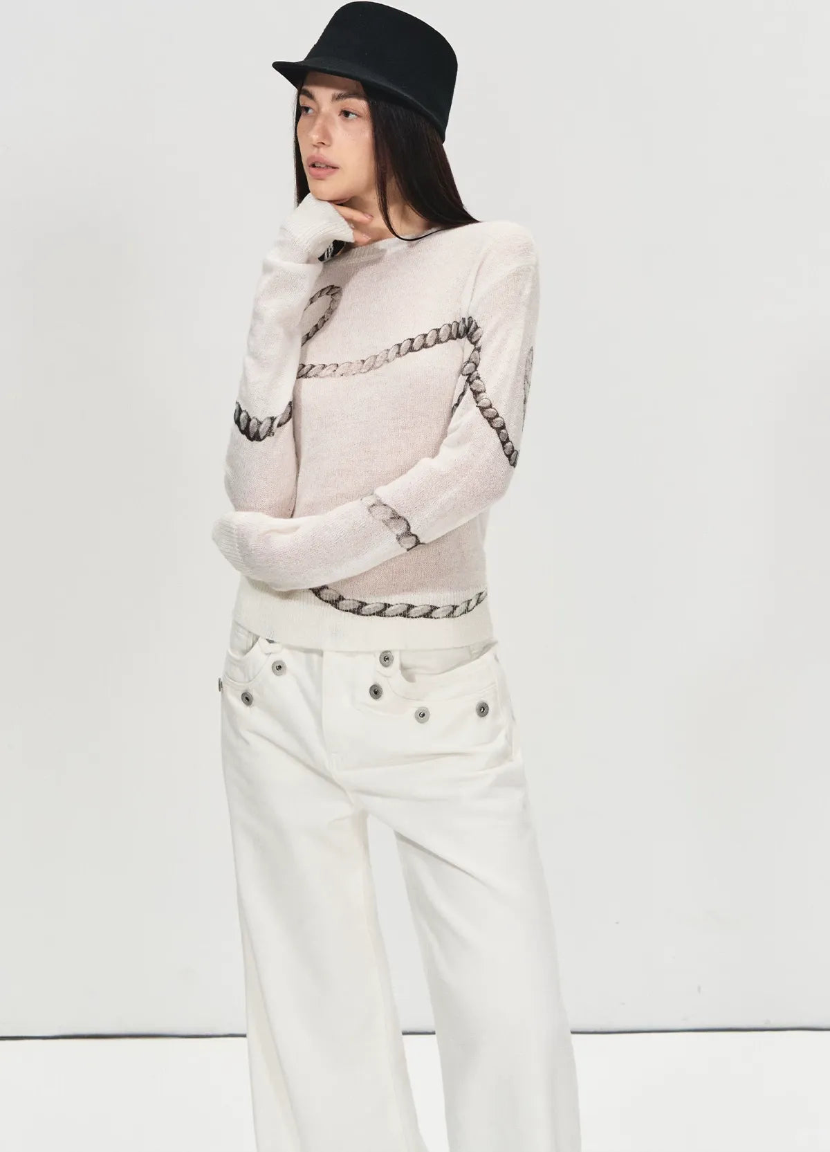 Mohair Wool Sweater with Irregular Chain Print