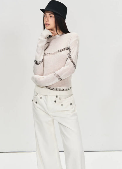 Mohair Wool Sweater with Irregular Chain Print