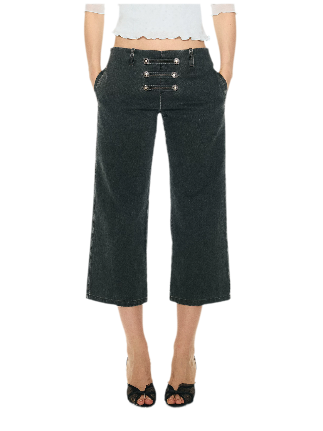 Vintage Pirate Buckle Denim Capris