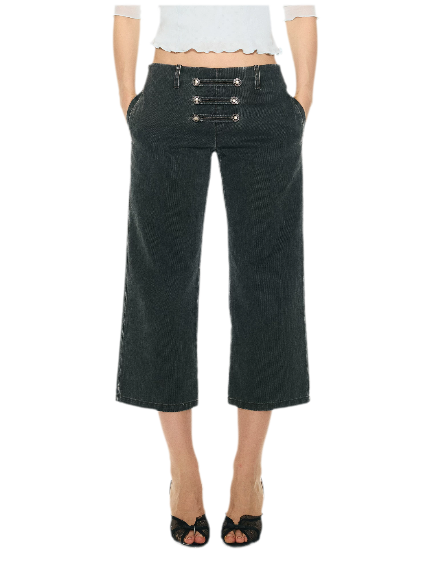 Vintage Pirate Buckle Denim Capris