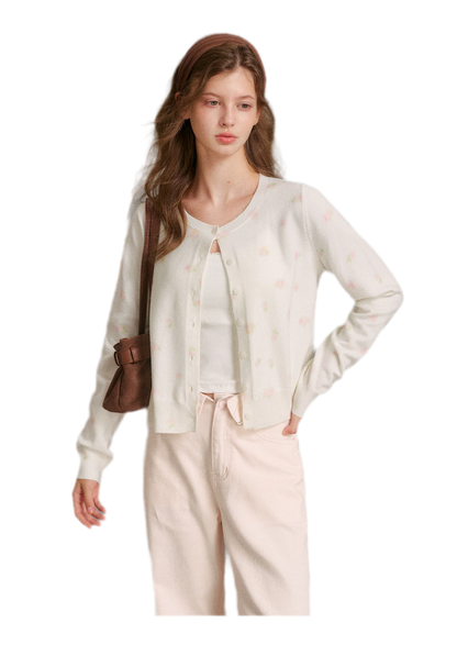 Tencel Wool Rose Print Cardigan