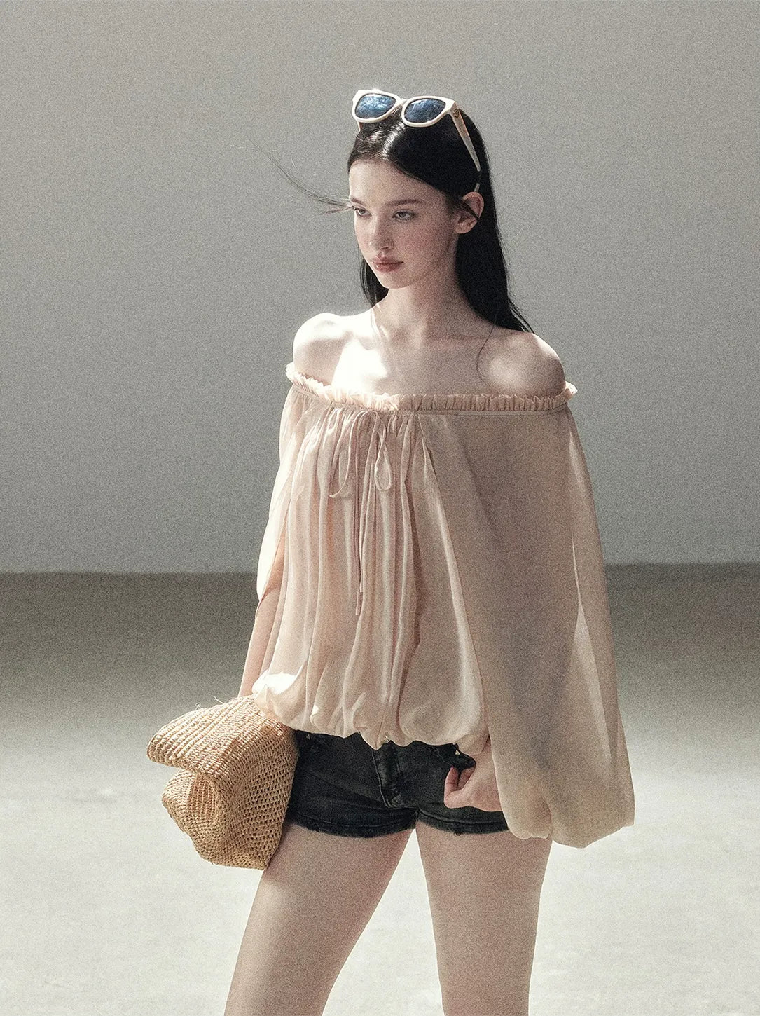 Crinkled Off-Shoulder Top