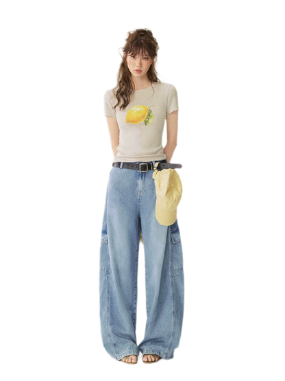 Multi Pocket Wide Leg Jeans