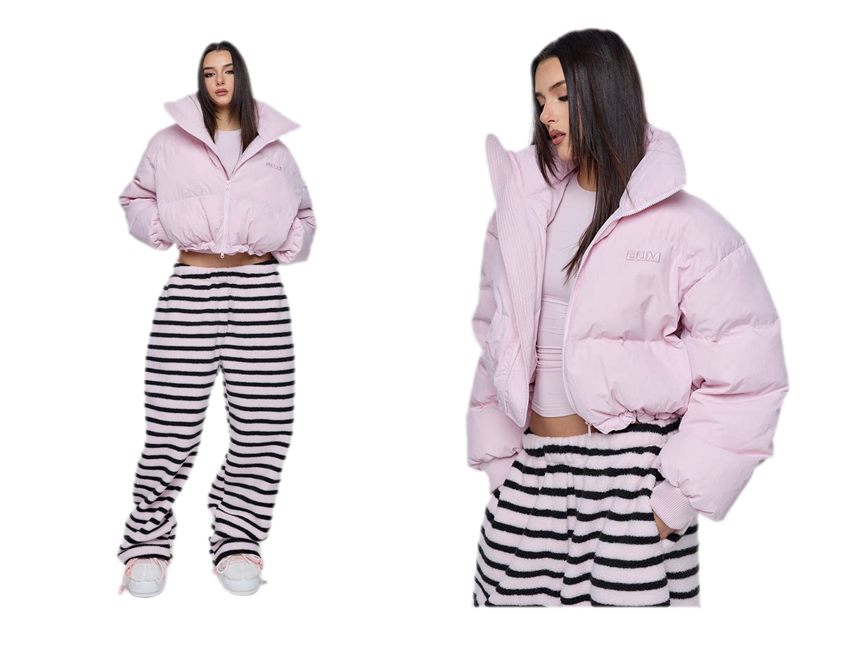 Pink Cropped Puffer Jacket