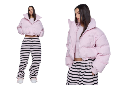 Pink Cropped Puffer Jacket