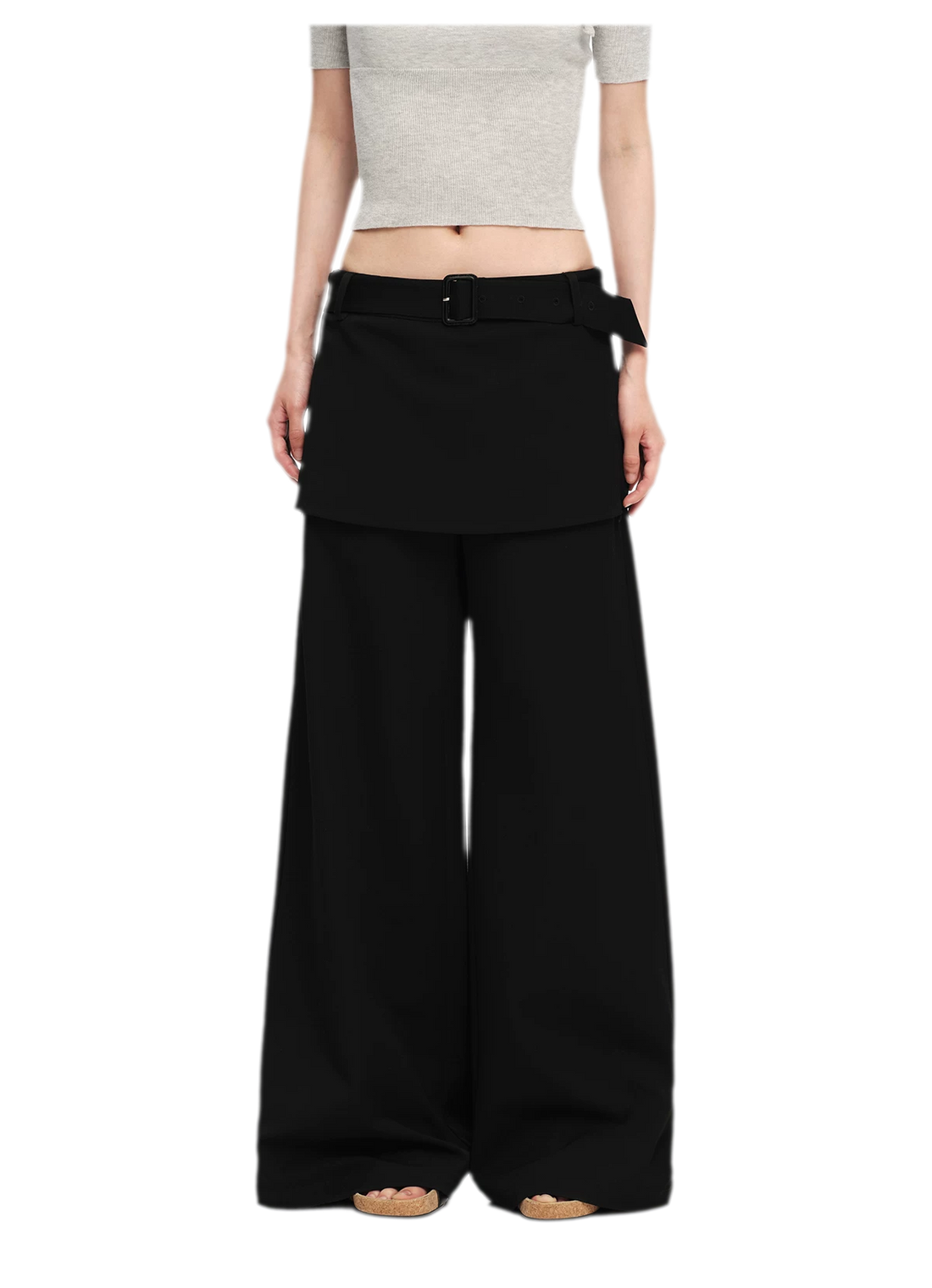 Structured Faux-Layer Wide-Leg Trousers