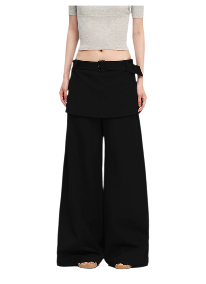 Structured Faux-Layer Wide-Leg Trousers