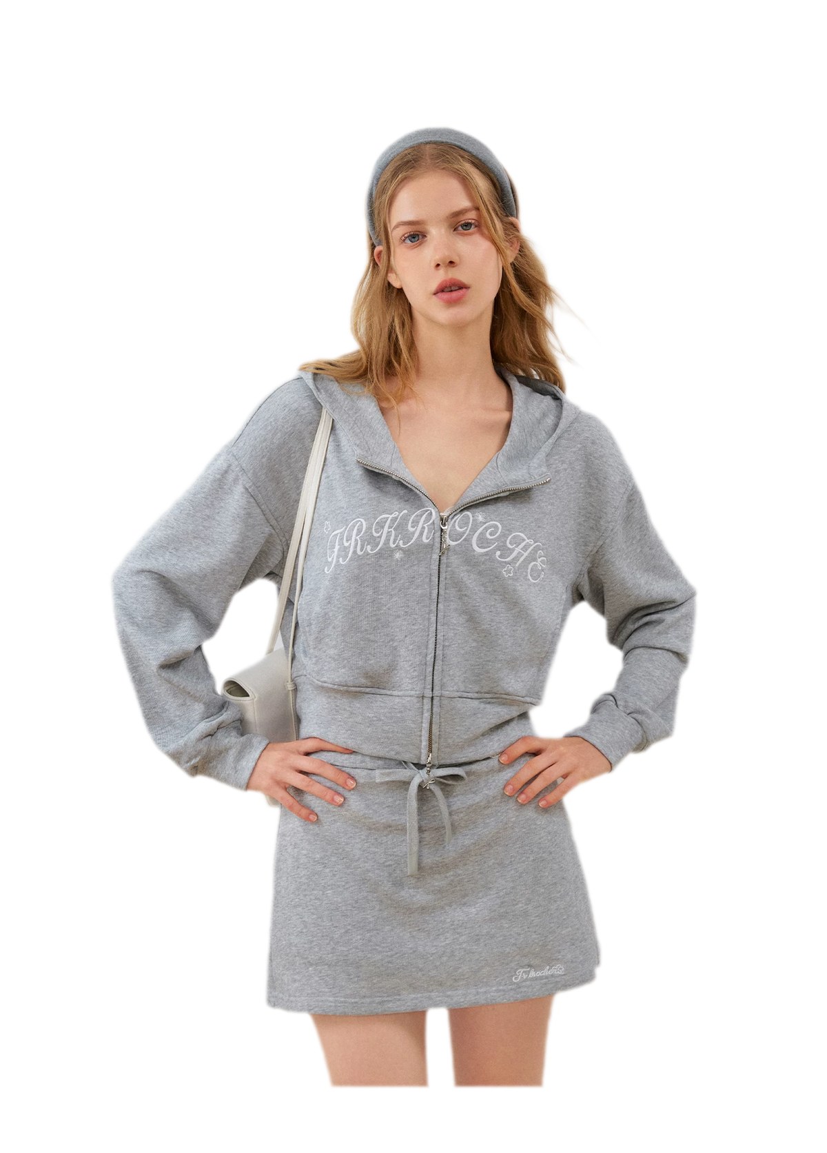 Cropped hoodie-set met contrasterend borduursel
