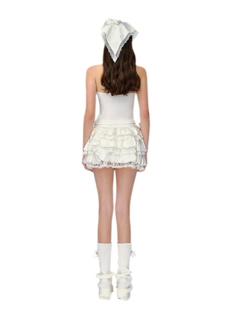 Lace Bear Puff Mini Skirt