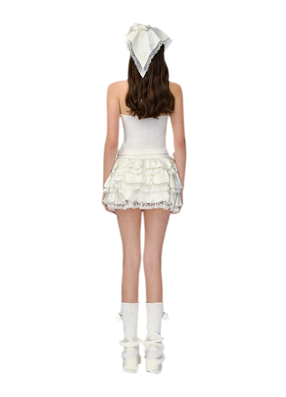 Lace Bear Puff Mini Skirt