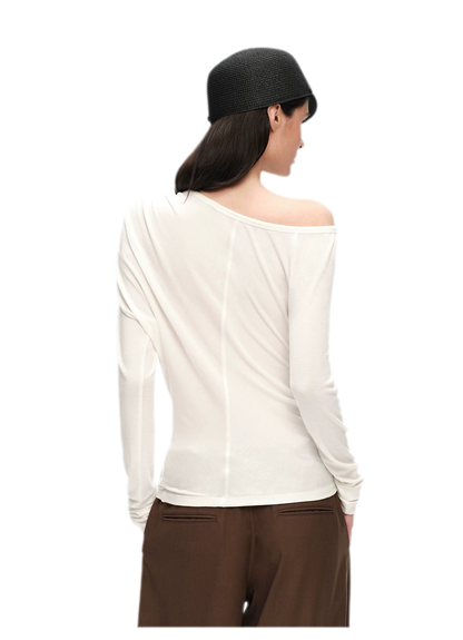 Wool Lyocell Ruched Shoulder Top