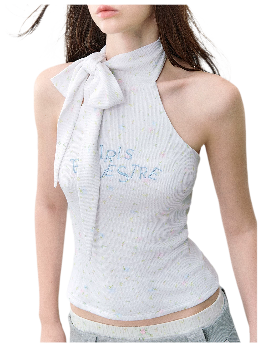 Printed Bow-Tie Halter Cropped Vest