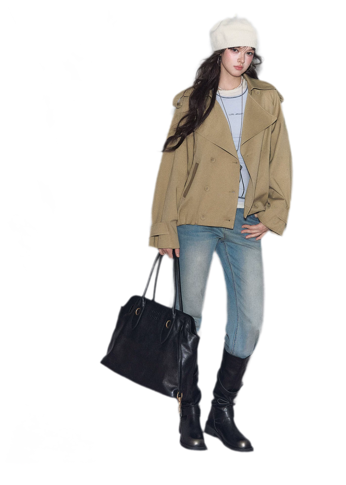 Cotton Cropped Double-Breasted Trench
