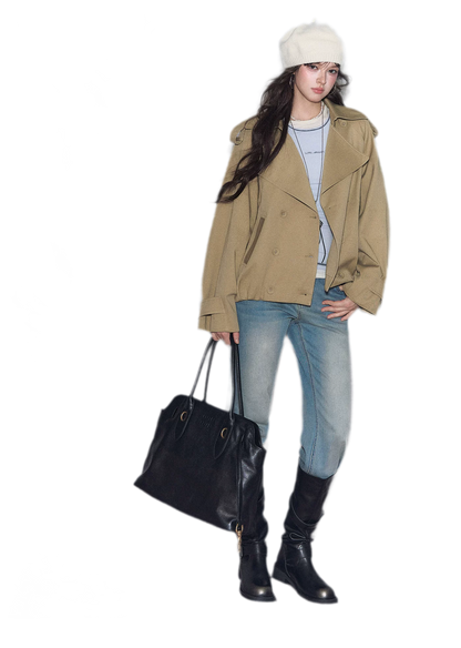 Cotton Cropped Double-Breasted Trench